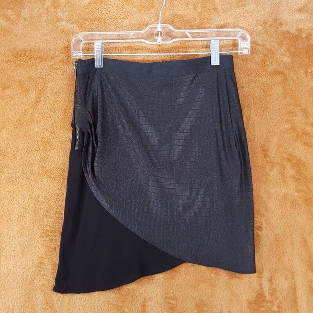 THE KOOPLES Womens Skirt Size 36 Black Croc Asymmetrical Layered Mini Stretch